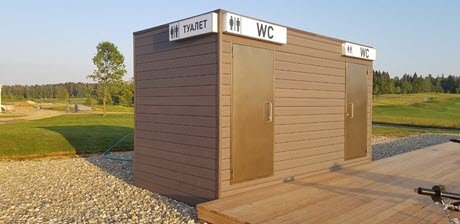 Модульный туалет с отдельными входами для мужчин и женщин